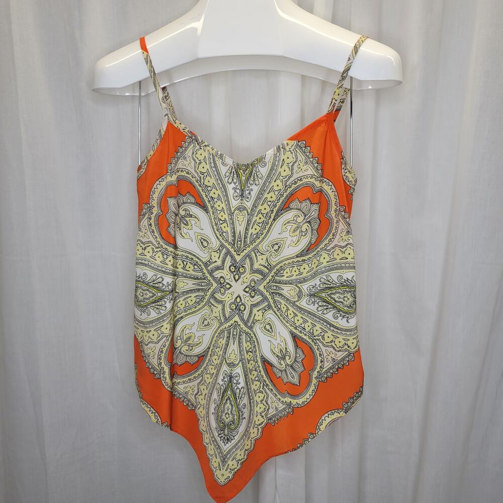 INC International Concepts Silky Paisley Handkerchief Hem Tank Top, 0